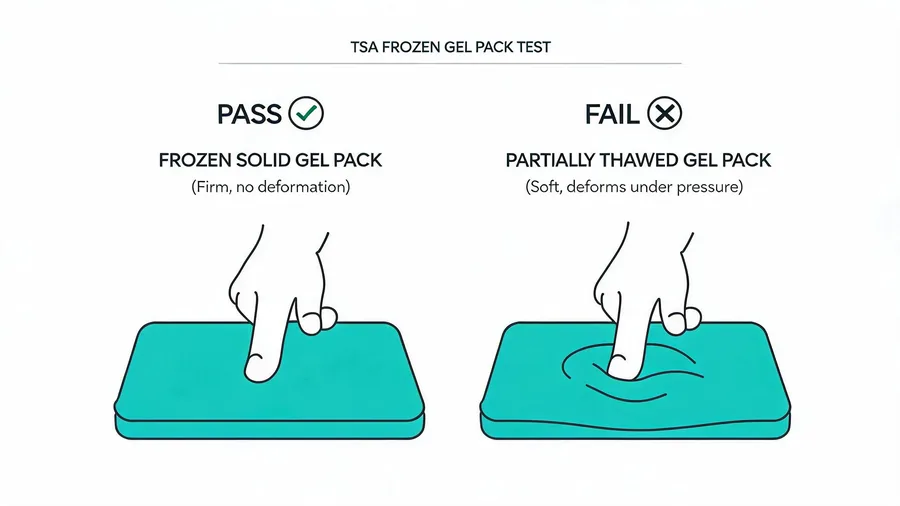 Diagram illustrating the TSA frozen solid test for gel packs