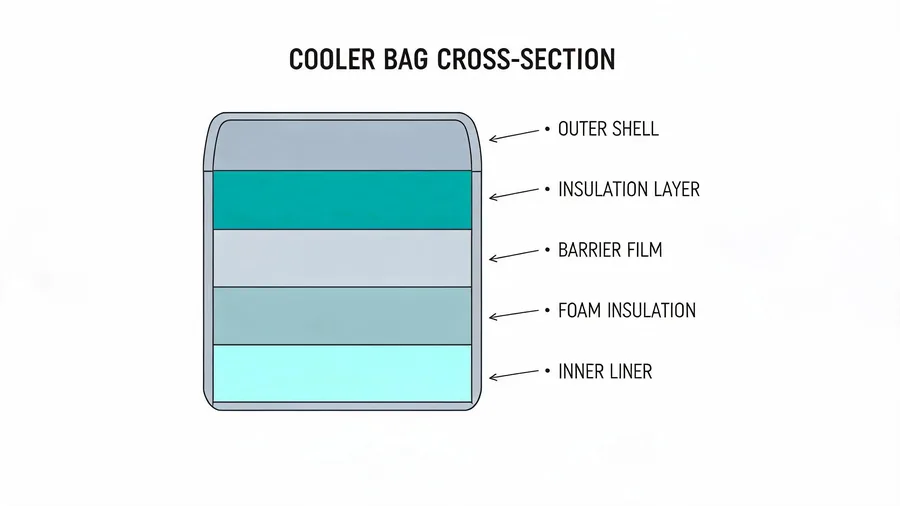 Cross-section diagram of five-layer cooler bag construction