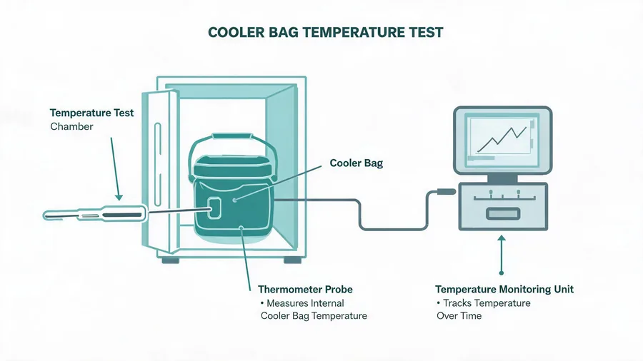 Cooler bag product-level testing diagram with temperature probe