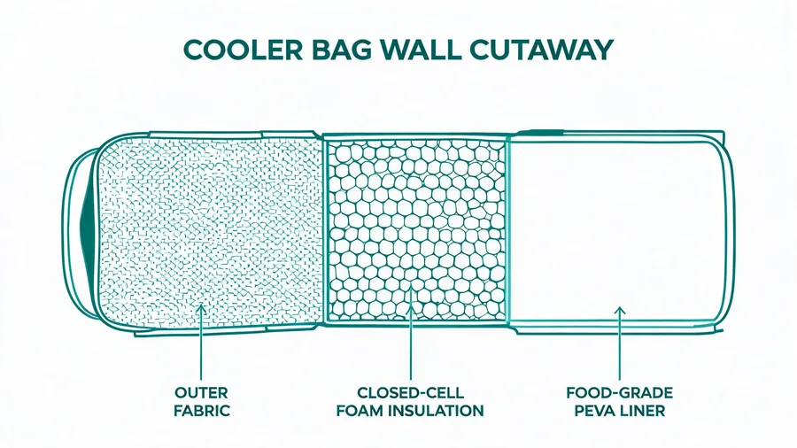 Cutaway diagram showing cooler bag insulation layers