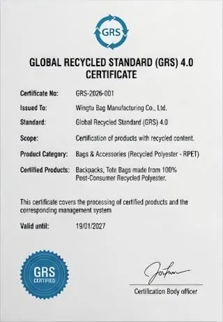 GRS Global Recycled Standard certificate